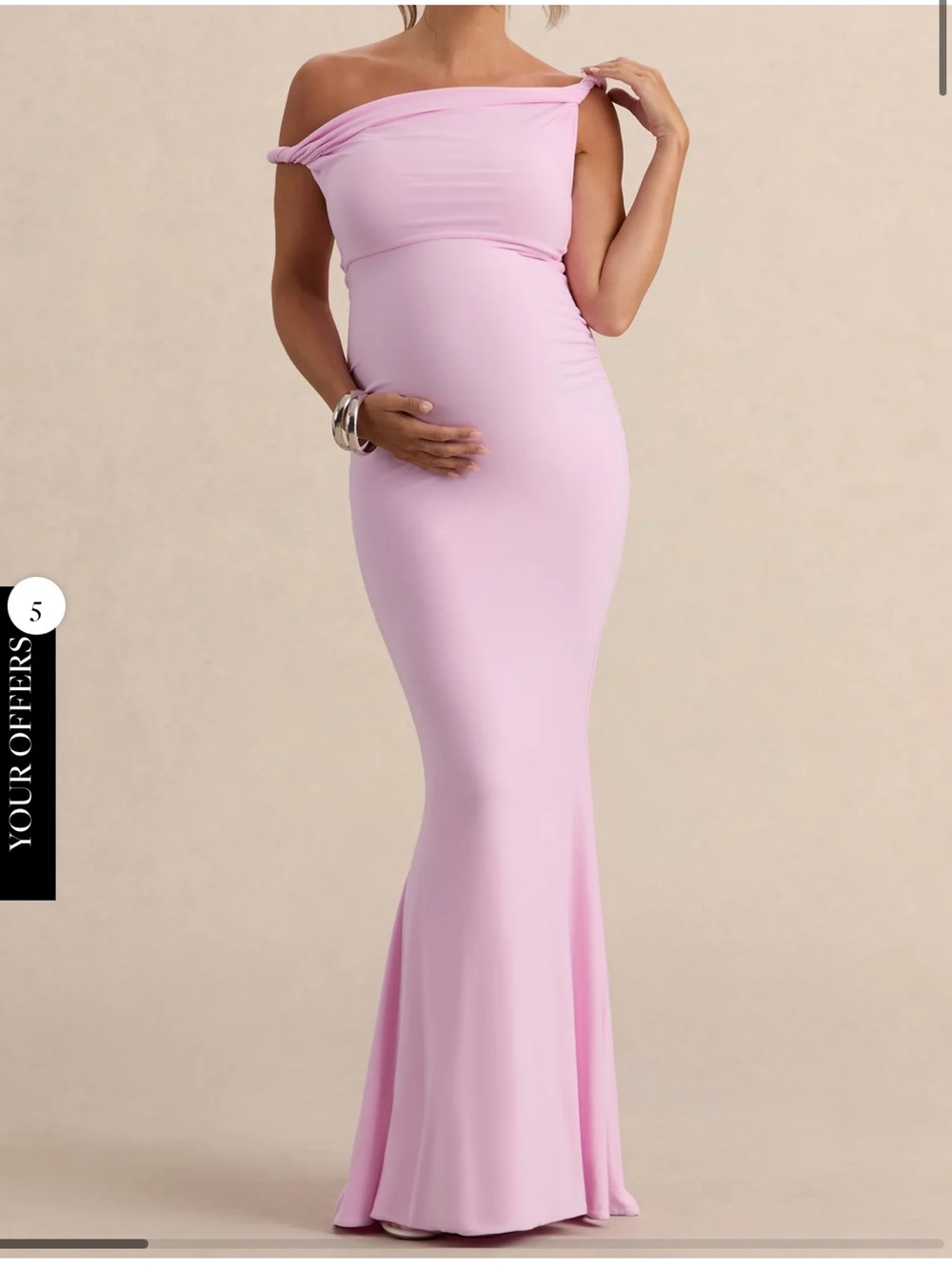 One-Shoulder Maternity Gown in Light Pink